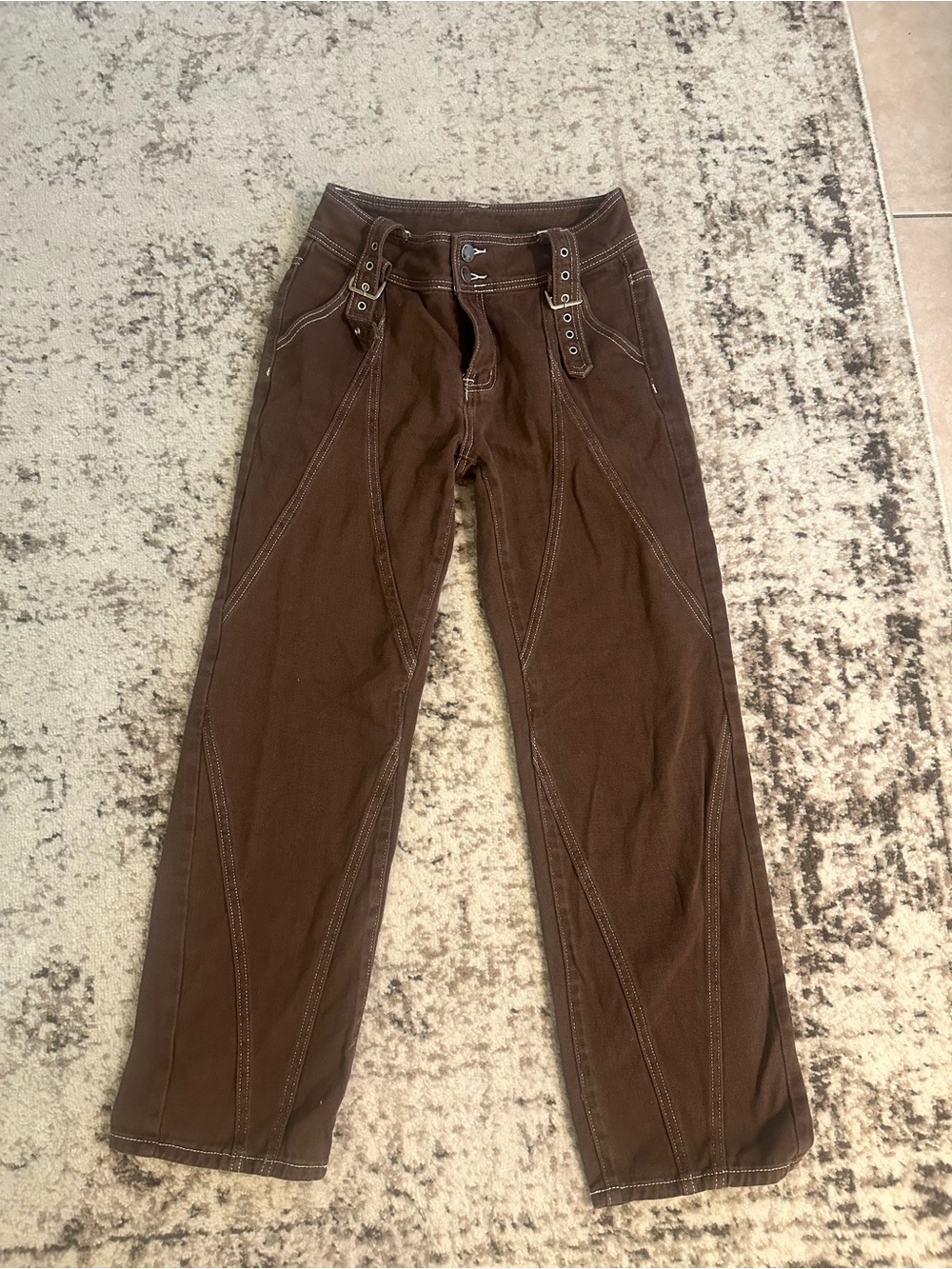 SHEIN women’s Dark Brown Wide-Leg Belted Pants